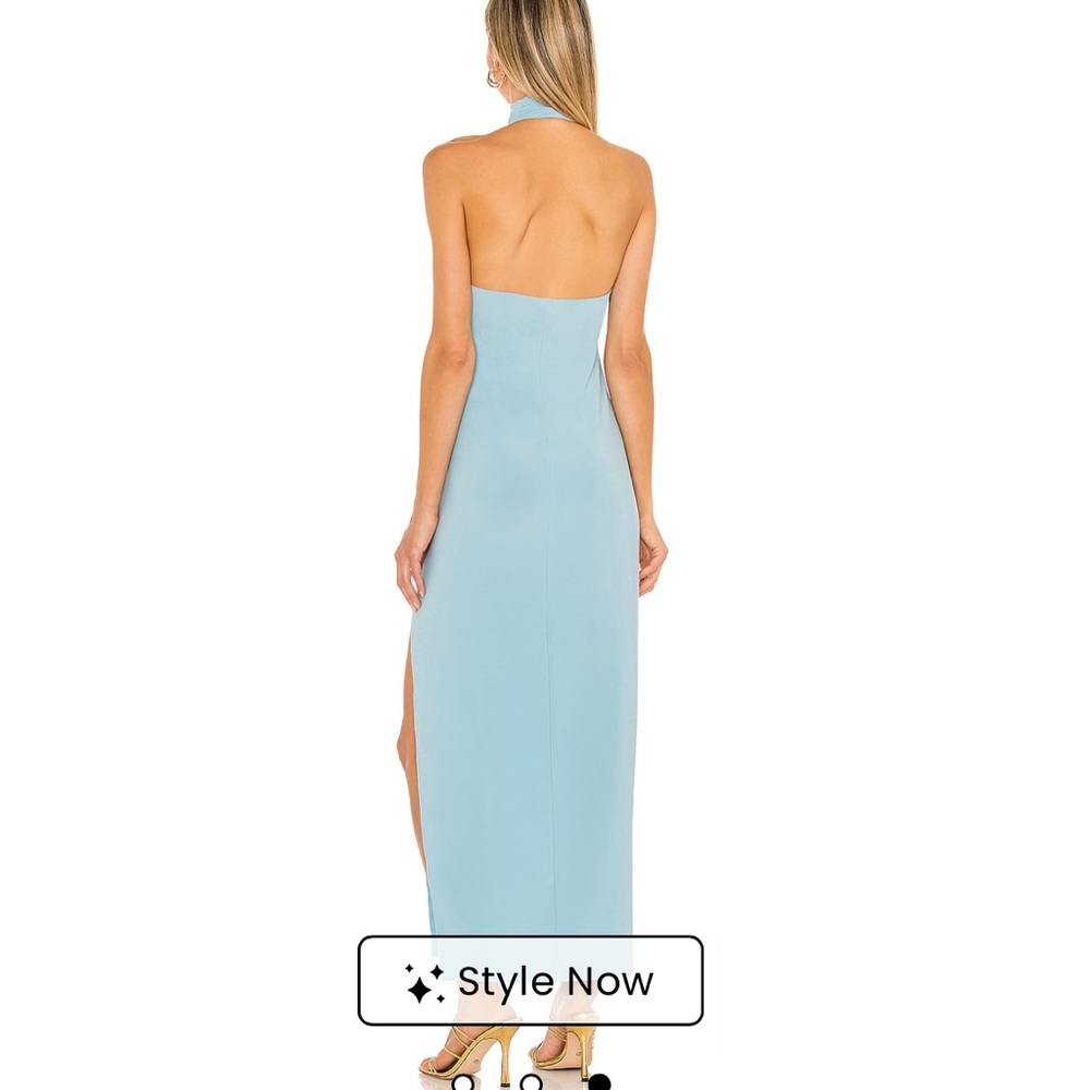 Norma Kamali Blue Halter Slit Gown - Picture 2 of 6